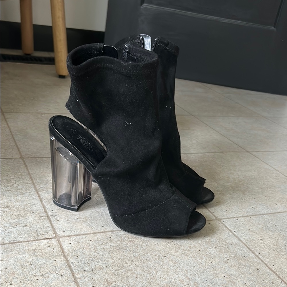 Charlotte Russe Black Heeled Ankle Boots with Peep-Toe